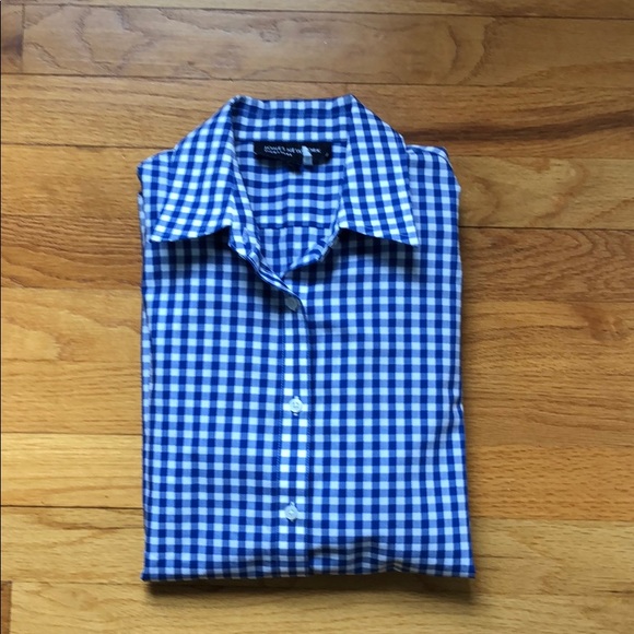 Jones New York Blue And White Check Long Sleeve Front Button Up Top Size S - Picture 2 of 5